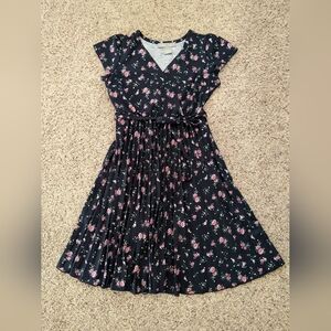 Modest Accordion Pleated Floral Dress A Line